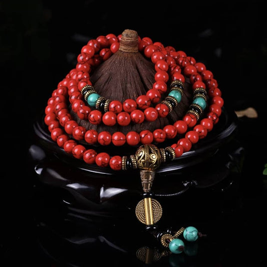 Japamala necklace and bracelet - Red