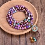 Japamala Necklace and Bracelet – Imperial Violet Jasper with OM symbol